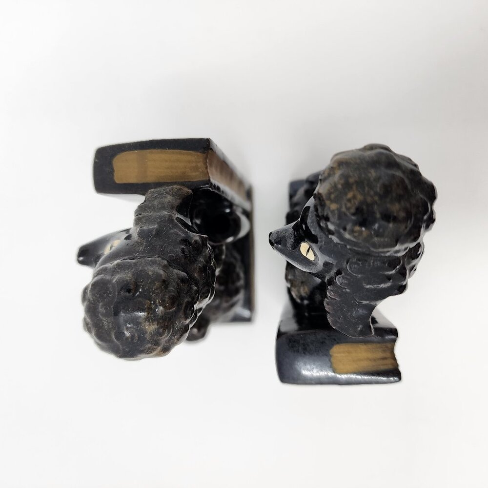 Vtg MCM Japan Redware Ceramic 6" Black & Gold Poodle Dog Bookends Pen Holders - Picture 6 of 11